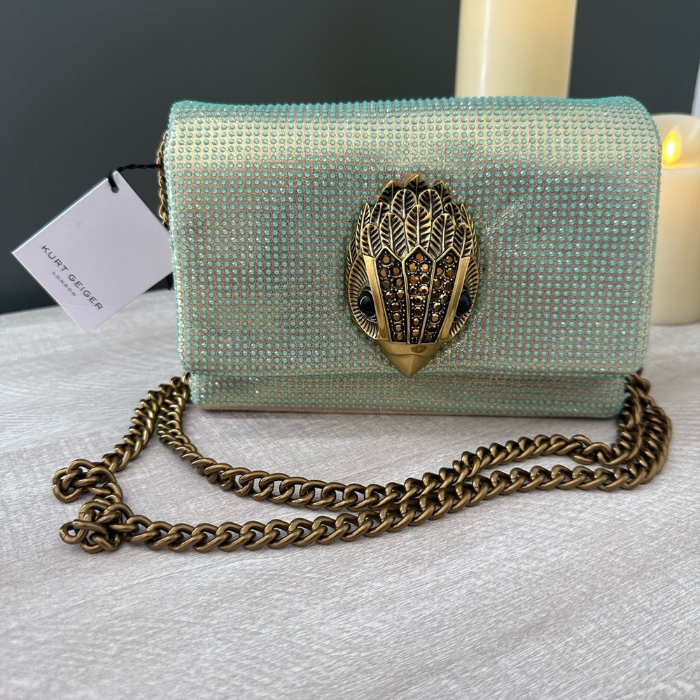 Kurt Geiger Light Green Clutch with Gold Chain